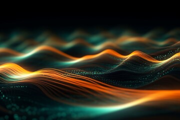 Aufkleber - abstract futuristic background with glowing neon moving high speed wave lines and bokeh lights. Data transfer concept Fantastic wallpaper. Generative AI