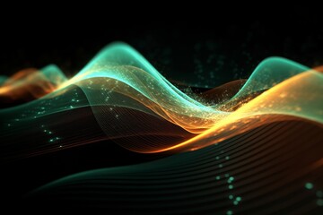 Aufkleber - abstract futuristic background with glowing neon moving high speed wave lines and bokeh lights. Data transfer concept Fantastic wallpaper. Generative AI