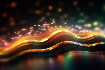 Aufkleber - abstract futuristic background with glowing neon moving high speed wave lines and bokeh lights. Data transfer concept Fantastic wallpaper. Generative AI