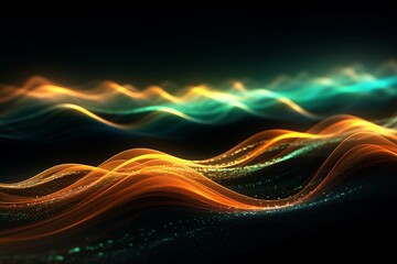 Aufkleber - abstract futuristic background with glowing neon moving high speed wave lines and bokeh lights. Data transfer concept Fantastic wallpaper. Generative AI