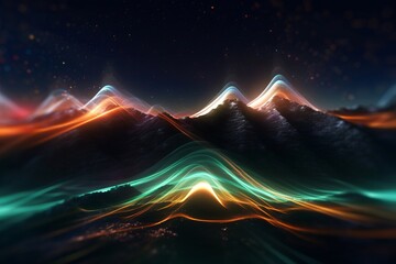 Aufkleber - abstract futuristic background with glowing neon moving high speed wave lines and bokeh lights. Data transfer concept Fantastic wallpaper. Generative AI