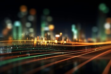 Aufkleber - abstract futuristic background with glowing neon moving high speed wave lines and bokeh lights. Data transfer concept Fantastic wallpaper. Generative AI