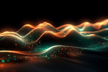 Aufkleber - abstract futuristic background with glowing neon moving high speed wave lines and bokeh lights. Data transfer concept Fantastic wallpaper. Generative AI