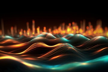Aufkleber - abstract futuristic background with glowing neon moving high speed wave lines and bokeh lights. Data transfer concept Fantastic wallpaper. Generative AI