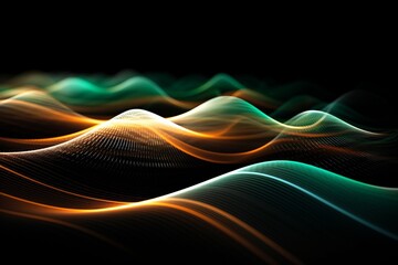 Aufkleber - abstract futuristic background with glowing neon moving high speed wave lines and bokeh lights. Data transfer concept Fantastic wallpaper. Generative AI