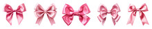 Pink Satin Ribbon Bow Collection Isolated On A Transparent Background