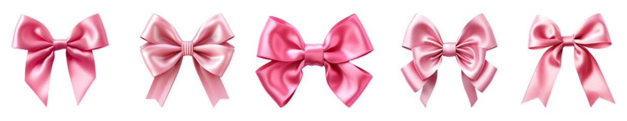 pink satin ribbon bow collection isolated on a transparent background