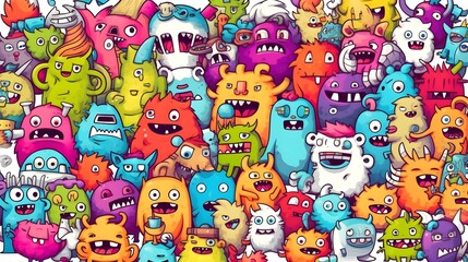 Sticker - pattern with funny monsters