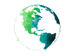 green earth watercolor art hand drawing. green and blue earth icon for environment concept. transpar