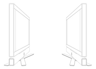 Poster - Vector laptop outline. Personal computer in flat style. Desktop computer contour. Computer screen, monoblock, screen, computer contour. Two monitors are facing each other..
