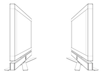 Poster - Vector laptop outline. Personal computer in flat style. Desktop computer contour. Computer screen, monoblock, screen, computer contour. Two monitors are facing each other..