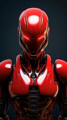 Poster - hi-tech synthetic bio-ethereal robot in red titanium. generative ai
