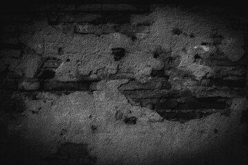 Wall Mural - Black brick walls that are not plastered background and texture. The texture of the brick is black. Background of empty brick basement wall.