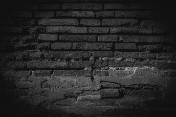 Wall Mural - Black brick walls that are not plastered background and texture. The texture of the brick is black. Background of empty brick basement wall.