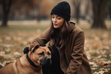 Wall Mural - woman with a dog