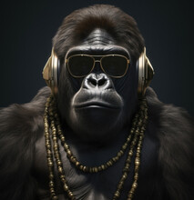 Abstract Monkey Gorilla Rapper In Sunglasses. Generative AI	
