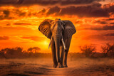 Fototapeta Perspektywa 3d - Elephant sunrise. Image of an elephant at sunrise or sunset. generative ai