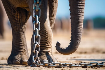 heavy chain on elephant leg, lack of freedom concept, generative ai