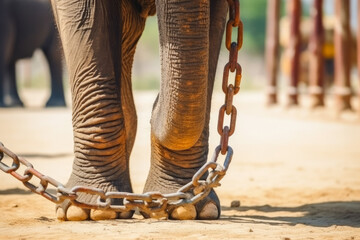 heavy chain on elephant leg, lack of freedom concept, generative ai