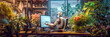 © shokokoart - Arbeitsplatz mit Roboter und Mensch. Zukunftsvision. Generiert mit KI