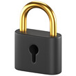 3d icon of a black and gold padlock with a keyhole in the center
