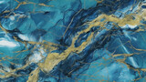 Fototapeta Do pokoju - Blue marble texture with golden cracks. Background image