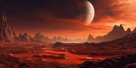 Wall Mural - ai generated. ai generative. mars planet landscape surface galaxy space future view scene. comics il