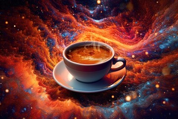 Wall Mural - Java Galaxy: Explore a cosmic realm where swirling coffee nebulae and celestial beans fuel your imagination in an abstract caffeine voyage illustration generative ai