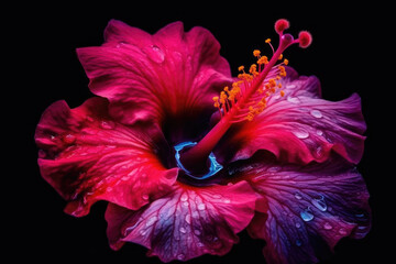 Wall Mural - Colorful neon pink tropical hibiscus flower background. Vivid bright petal closeup.