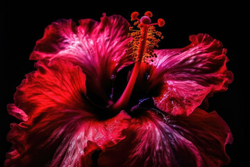 Wall Mural - Colorful neon pink tropical hibiscus flower background. Vivid bright petal closeup.