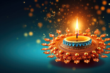 Happy Diwali Indian Deepavali Hindu festival of lights holiday greeting card template. Generative AI.