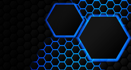 Wall Mural - Technology concepts. Hexagon black background and blue light and shadow. Vector.