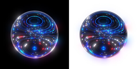 Poster - Electric Neon Orb, Glowing Reflections and Refractions. vibrant neon lights, reflecting and refracting the surrounding light with stunning visual effects. isolated on a transparent or black background