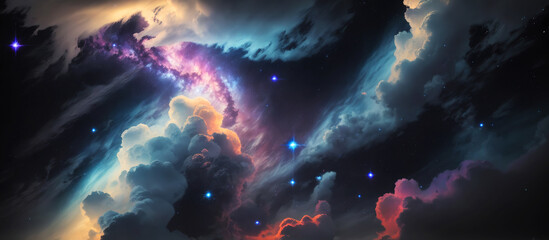 Wall Mural - deep space and nebulae, with backdrop of the milky way and shining stars against a dark expanse. col