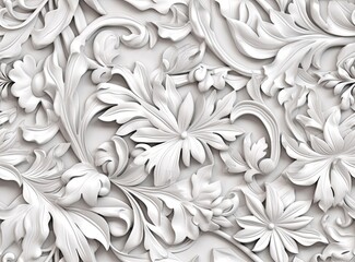 Wall Mural - Patterns on the ceiling gypsum sheets of white flowers, plaster background - floral pattern, seamless pattern. Created with Generative AI technology.