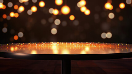 Wall Mural -  Product backdrop mockup background. Wooden table podium to show off your product / item. Sparking lights like stars in the background with particles falling on the table.