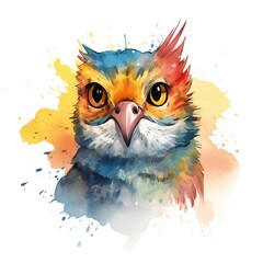 Wall Mural - Cat parrot cartoon with smile and big eyes on white background Generative AI