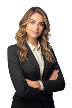 Wall Mural -  - Young confident businesswoman, manager portrait. Isolated on transparent white background. Generative AI