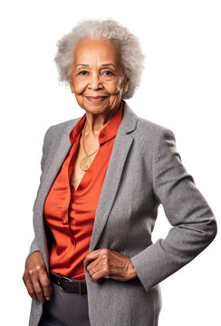 Wall Mural -  - Senior african-american businesswoman smiling portrait. Isolated on transparent white background. Generative AI.