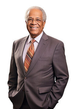 Wall Mural -  - Senior african-american businessman smiling portrait. Isolated on transparent white background. Generative AI