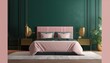 © Eli Berr - Bedroom interior.Art deco style.Design with green pink and gold color.3d rendering