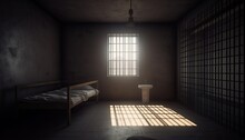 Prison Cell With Rays Of Light From The Window.3d Rendering