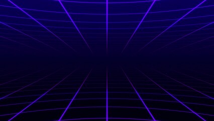 Poster - Abstract retro grid loop animation background 3d render. Looping grid motion design with particles moving away from the screen. 3d render. 4k animation.