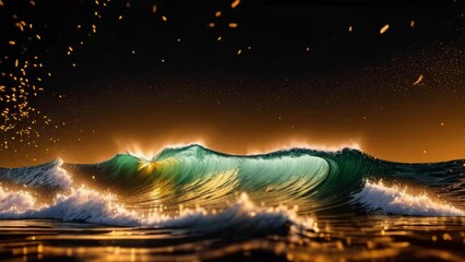 Aufkleber - A golden wave of light on a black background. Generative ai