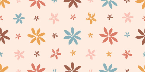 Wall Mural - Abstract floral seamless pattern in pale warm colors. Colorful endless background. Stamp hand painted flowers.