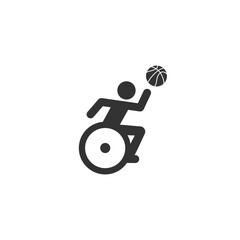 Wheelchair athlete playing basketball flat vector icon for sports apps and websites