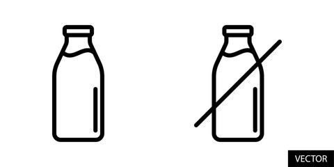 Fototapete - Milk bottle, milk bottle slash, lactose free sign vector icons in line style design for website, app, UI, isolated on white background. Editable stroke. Vector illustration.