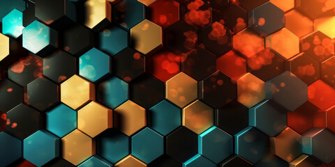 Poster - Digital Innovation: Futuristic Abstract Background with Hexagons. Generative AI.