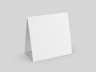 Blank table tent card. Blank white 3d illustration.