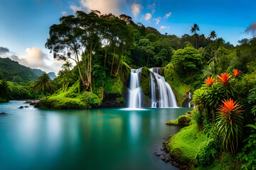 Wall Mural - waterfall in plitvice national park with Neutrality concept